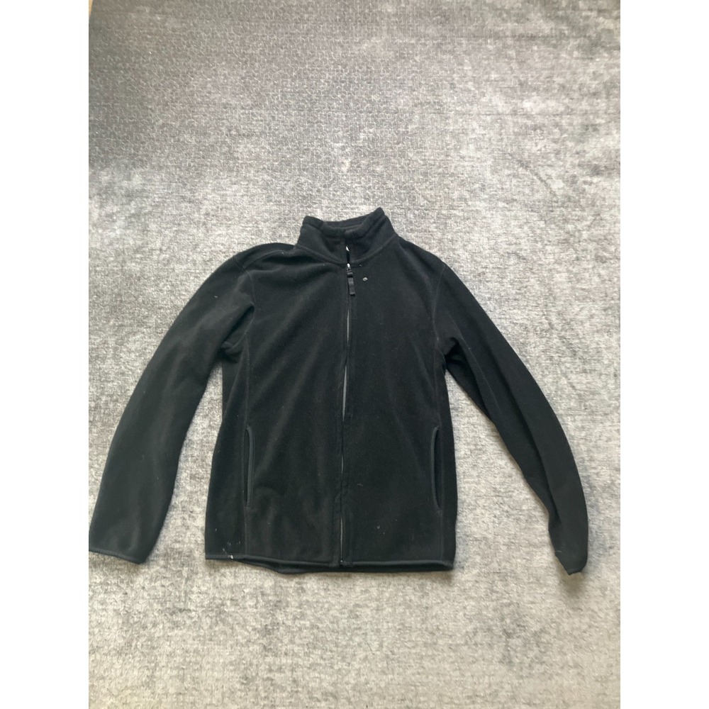 Uniqlo Fleece Jacket Mens Small Black Soft Mock Neck Zip Up Contrast Stitch